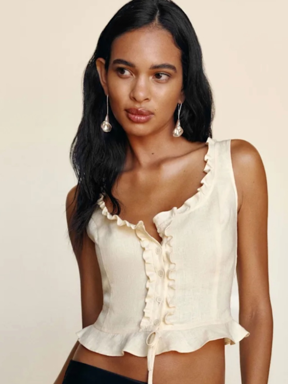 Reformation Kiera Linen Top Ivory - Size 2